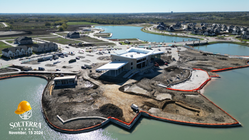 Aerial view of the construction in the back of The Headquarters Amenity Complex, mainly focusing on the pool side. Captured on November 15th, 2024.