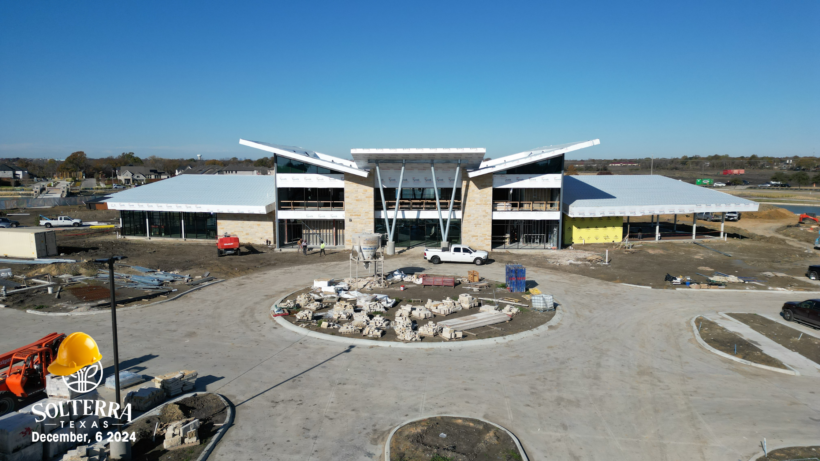 Aerial view of the construction on the front of The Headquarters Amenity Complex. Captured on December 6th, 2024.