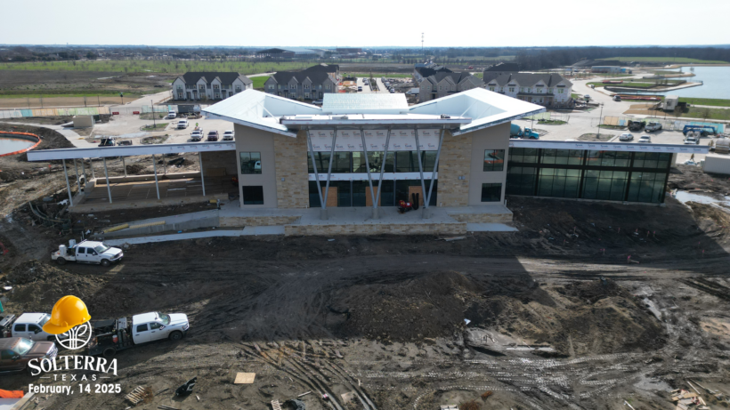 Aerial closer view of the construction in the back of The Headquarters Amenity Complex. Captured on February 14th, 2025.