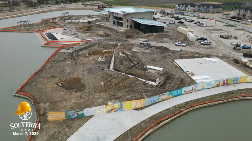 Aerial view showing the construction in the back side of The Headquarters Amenity Complex. Captured on March 7th, 2025. 