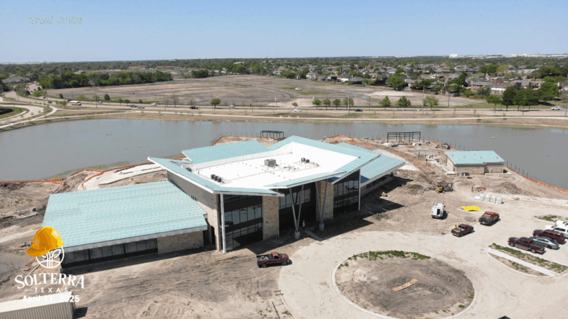 Aerial view showing the construction in the front. Captured on April 11, 2025.