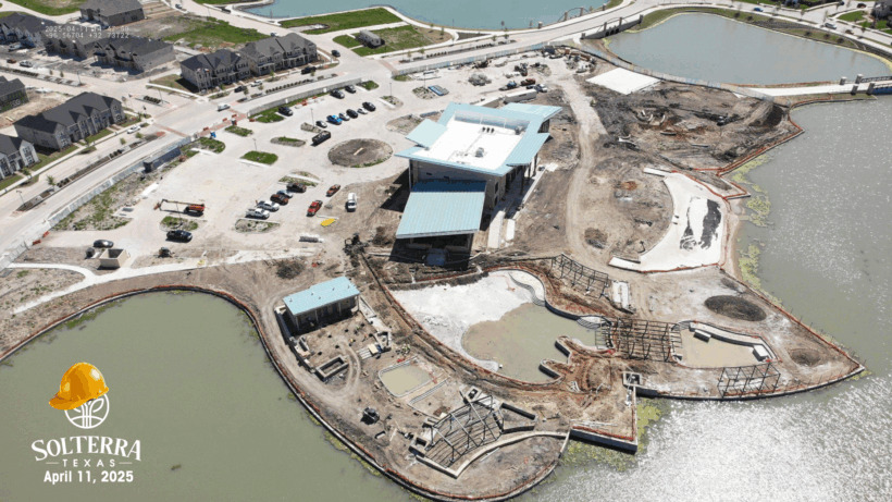 Aerial view showing the construction on the side (pool side). Captured April 11, 2025. 