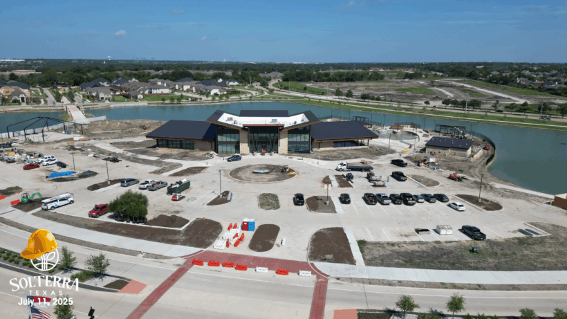 Aerial showing the construction in the front. Captured on July 11, 2025. 
