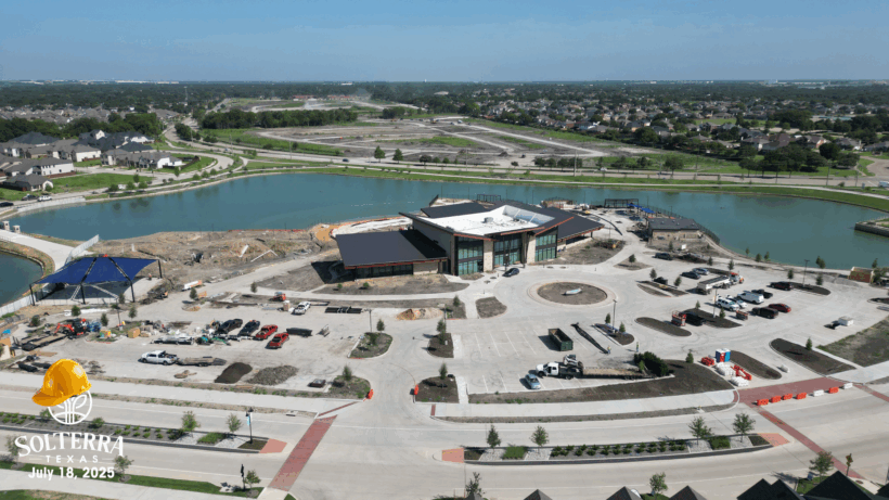 Aerial showing the construction in the front. Captured on July 18, 2025. 
