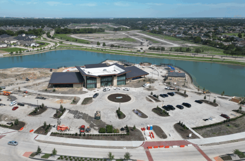 Aerial showing the construction in the front. Captured on July 25, 2025. 