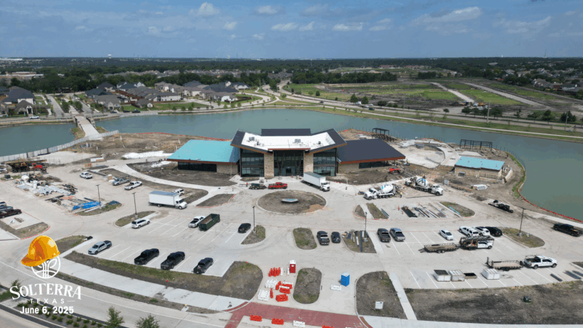 Aerial view showing the construction in the front. Captured on June 6, 2025. 